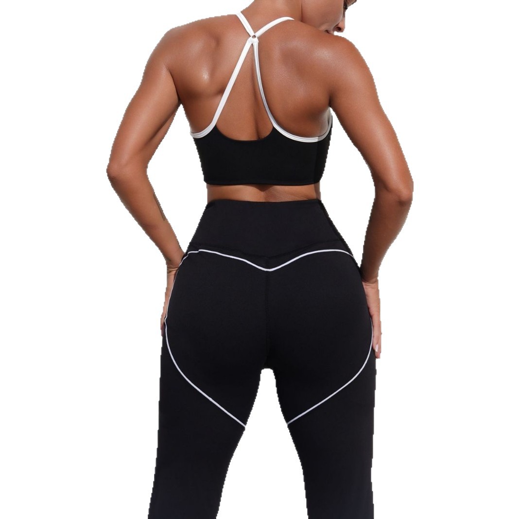 Europa y los Estados Unidos transfronterizos sensación desnuda hermosa espalda deportiva de color contrapeso bra de cinturón de miel de alta elasticidad de cadera seco conjunto de brazalete