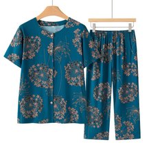 中老年人夏装女装棉绸套装宽松大码妈妈装短袖老人奶奶装上衣服