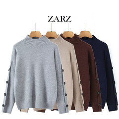 ZARZ 自制 欧美风 新款女装 洋气 百搭 时尚时髦纽扣饰套头毛衣