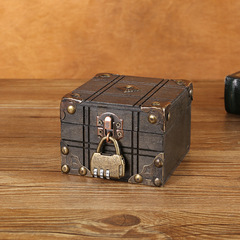 歐式復古收納盒首飾珠寶收納櫥窗擺件老式木盒海盜密碼藏寶箱