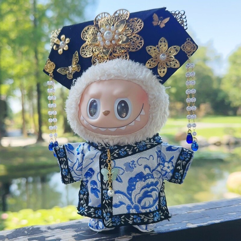 17cm Labubu New Chinese-Style Traditional Qipao Outfit with Traditional Headdress, National Style Doll Clothes, First and Third Generation