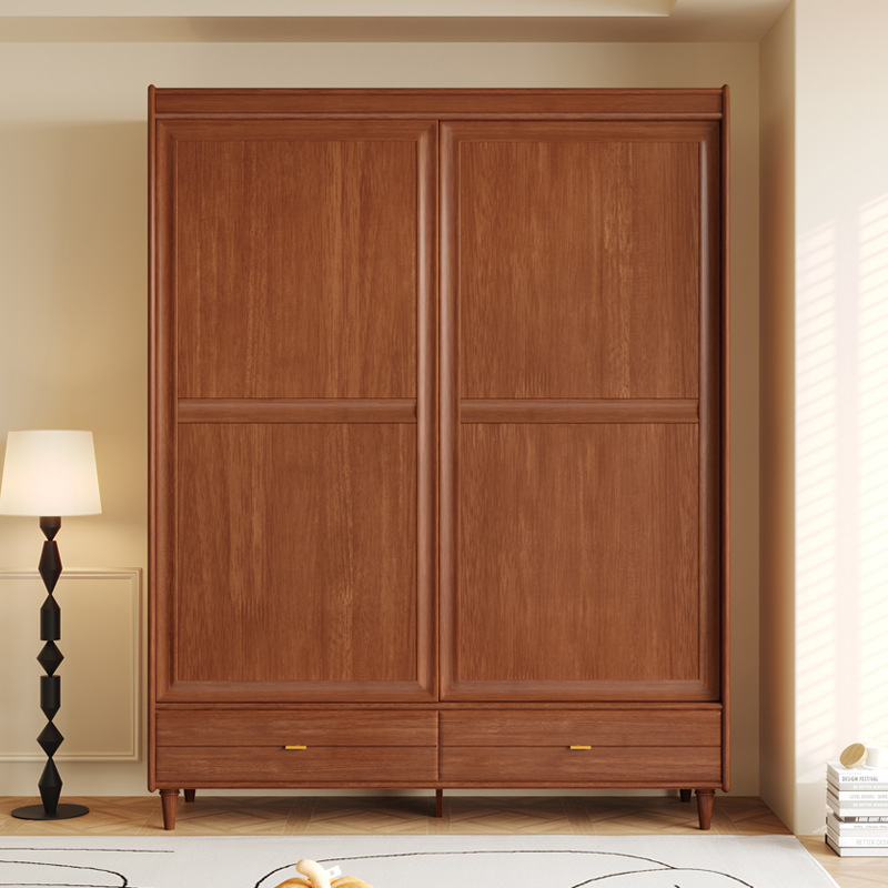 Master Bedroom Japanese-Style Sliding Door Storage Cabinet Retro B&B Style Government Subsidy All Solid Wood Wardrobe Home