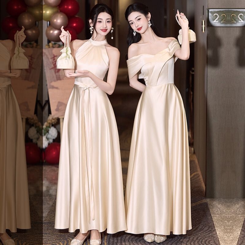 Satin Bridesmaid Dress 2026 New Style Champagne Color High-End Niche Engagement Dress That Can Be Worn Casually in Summer Satin Bridesmaid Dress 2026 New Style Champagne Color High-End Niche Engagement Dress That Can Be Worn Casually in Summer