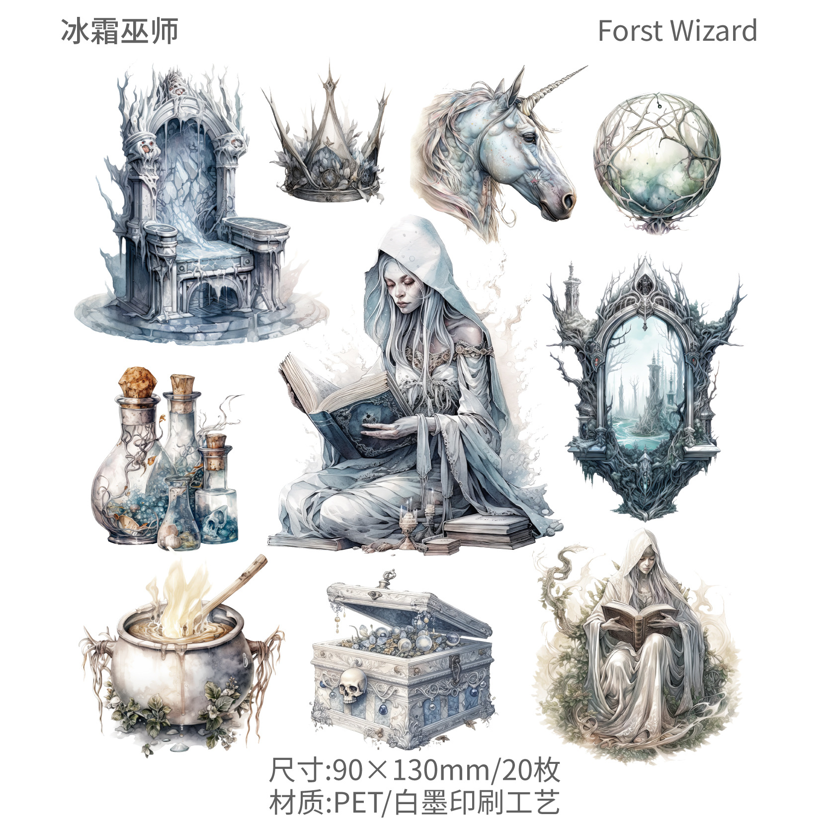 RetroStory PET etiqueta paquete serie bruja gótica tema material Diario 20 unidades en 6 tipos