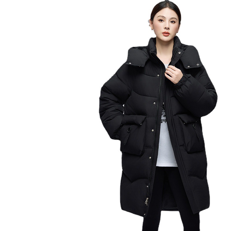 2025 invierno nueva moda suelta moda desmontable sombrero de algodón ropa de mujer larga chaqueta de cintura gruesa transmisión en vivo image 2