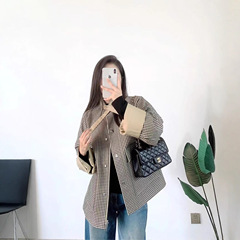 韩系格纹廓形风衣女款2025新款秋季宽松休闲复古两面穿风衣