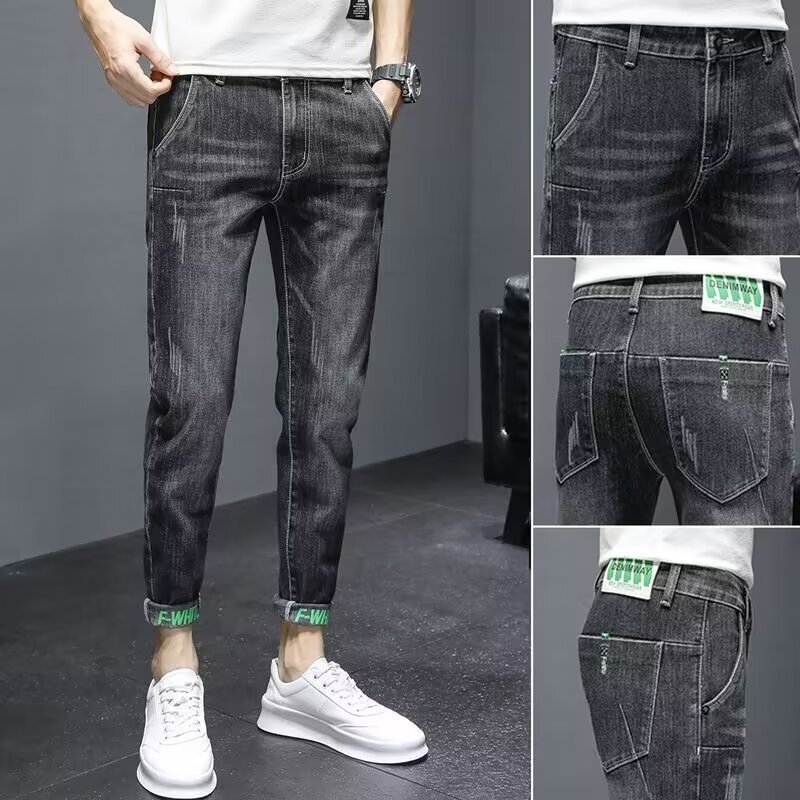 Summer Trendy Brand Casual Jeans Men's Spring and Autumn Skinny 2024 New Slim-fit Thin Nine-point Elastic Pants for Men