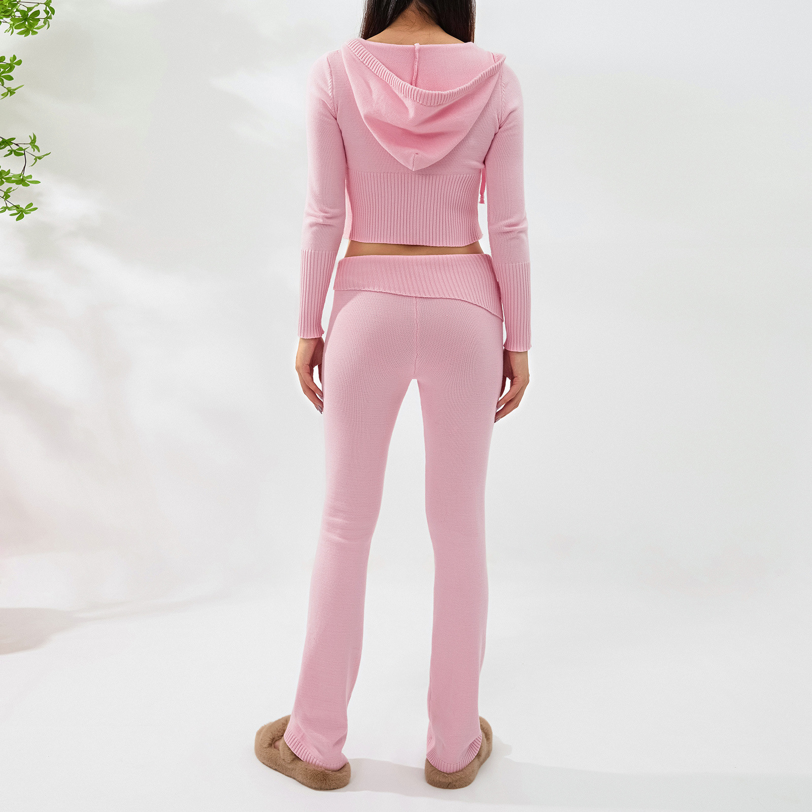 Ensemble deux pièces en tricot à capuche pour femme, pantalon sexy à manches longues et taille haute, à la mode_voghion.com