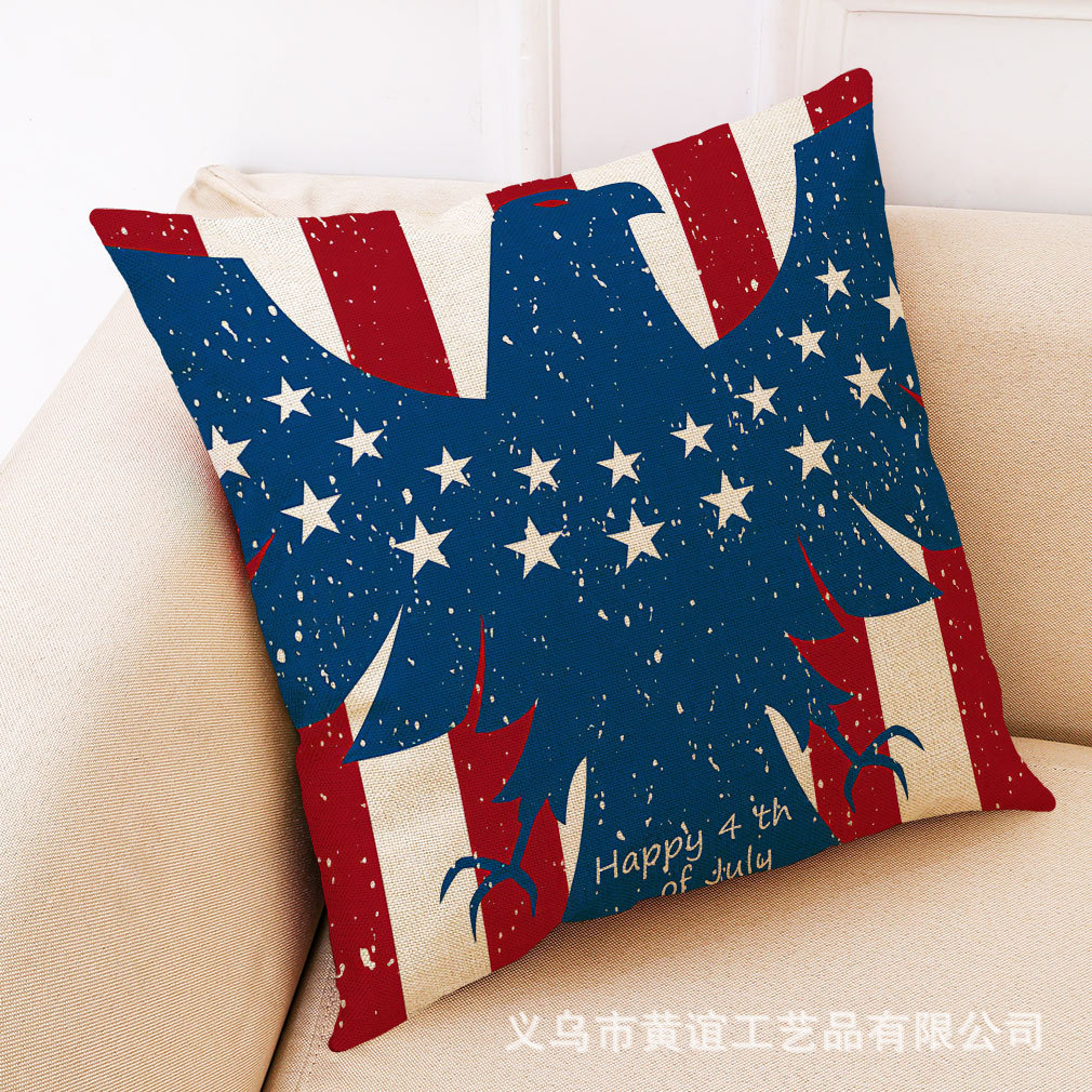 亚马逊 eBay 新款美国独立日棉麻抱枕套 汽车抱枕 办公室午睡抱枕