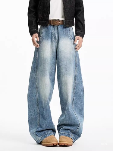 Decomposed Bamboo Joint Loose Bend Knife Jeans for Men and Women American Retro Wash Straight Leg Casual Pants