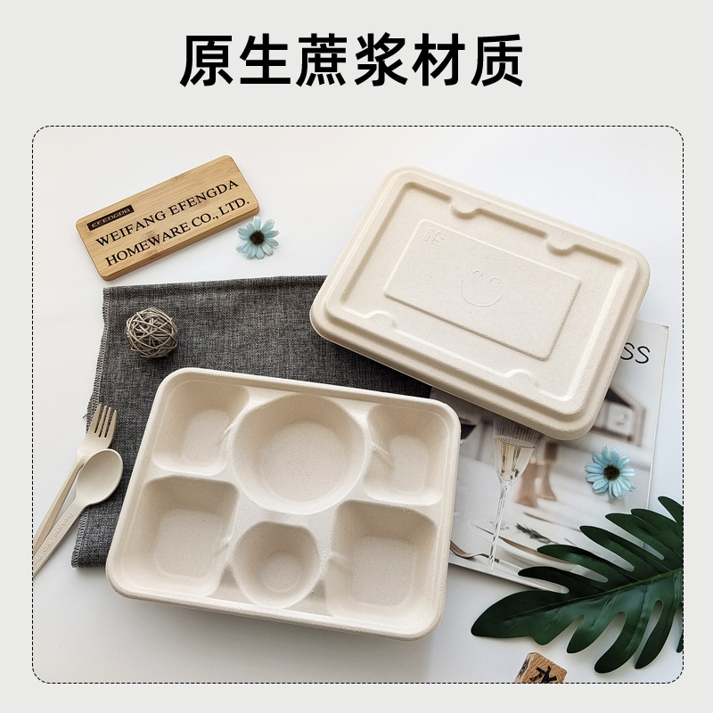 cubiertos degradables desechables de cinco grados y seis grados caja de embalaje de comidas de restaurante dulce y sopa de frito para comida ligera para llevar plato de comida de bento