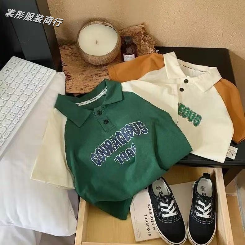 小众男女宝宝短袖T恤夏季印花字母拼色POLO衫中小童套头衫潮