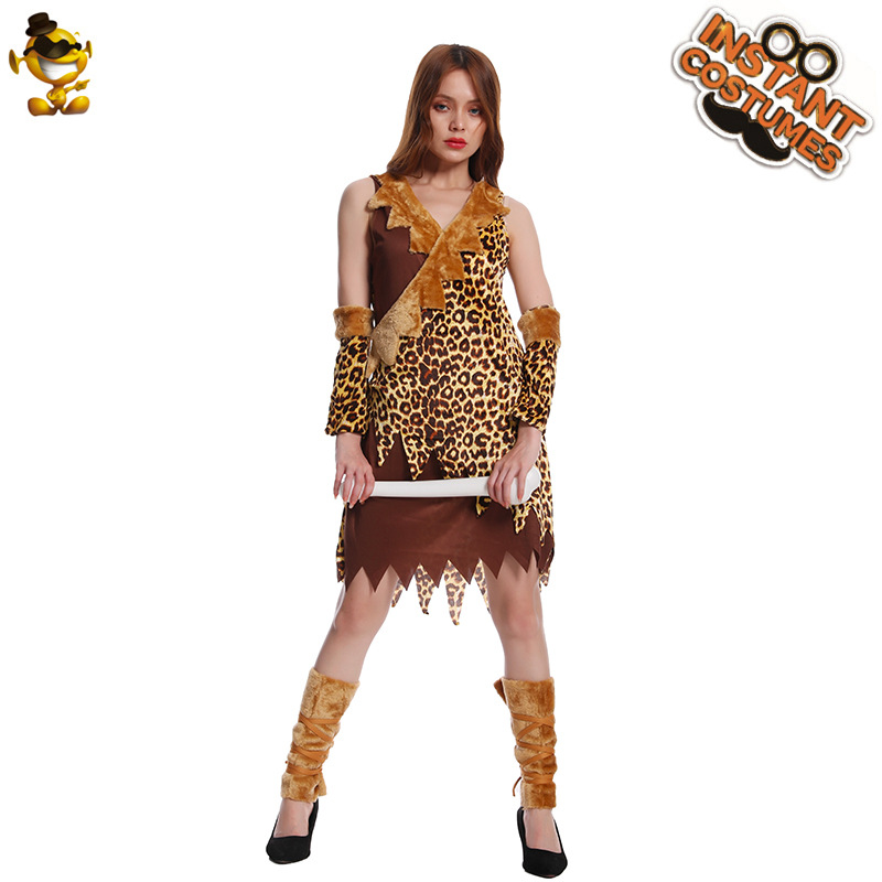 Adulto femenino salvaje etapa rendimiento traje femenino hombre primitivo papel juego partido Cosplay