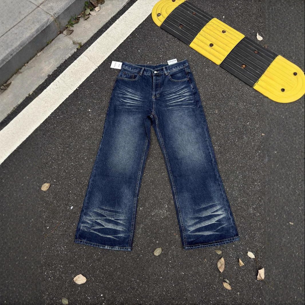 Style Oversized Washed Denim Pants – Baggy Streetwear Jeans With Ripple Effect & Distressed Detailing"_voghion.com