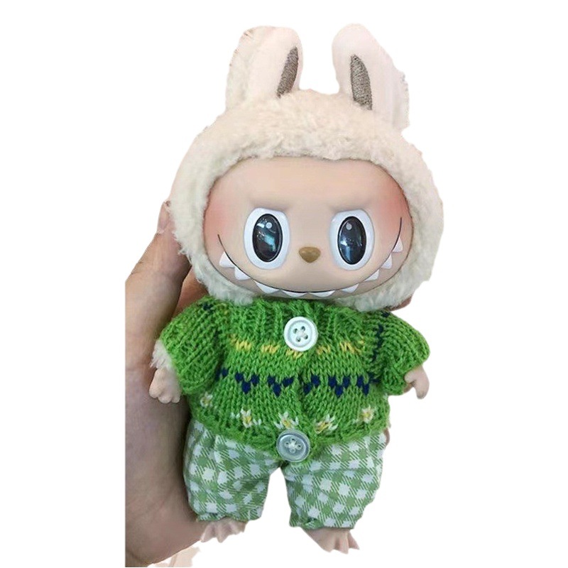 15cm ciego caja pull paño suéter pantalones macaron labubu colgante muñeca suéter Año Nuevo suéter lindo