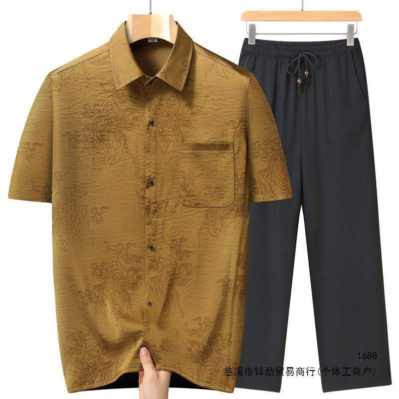 New Tang-style summer men's suit for middle-aged and elderly fathers, thin style, Chinese style, short-sleeved suit