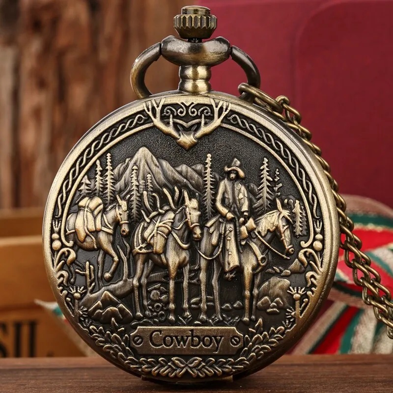 Vintage Denim Pocket Watch Cross-border Hot Sale Flip Necklace Quartz Pocket Watch Medieval Denim Vintage Style Gift Pocket