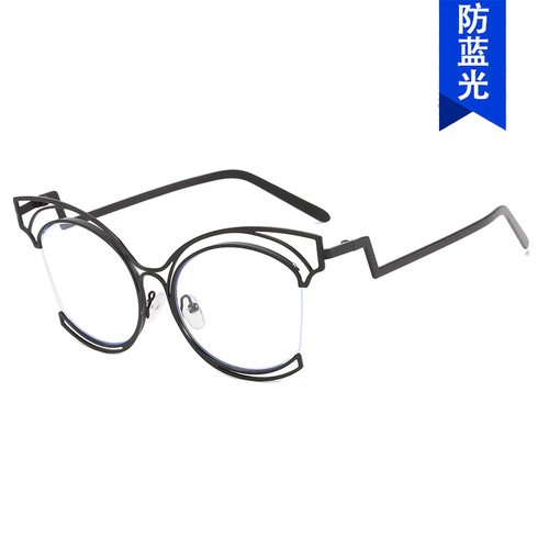 Folding curved legs cat-eye large frame hollow flat mirror  new metal glasses frame ins concave shape anti-blue light