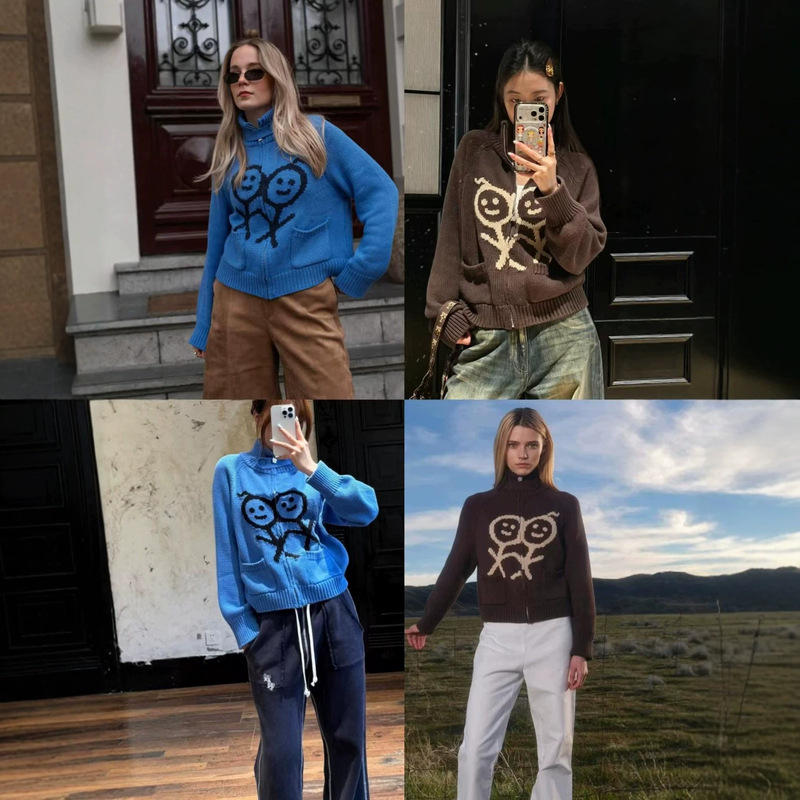 【Unique to the Market】Urban26fw Stickman Embroidered Logo Korean Style Knitted Cardigan Women's Turtleneck Sweater 【Unique to the Market】Urban26fw Stickman Embroidered Logo Korean Style Knitted Cardigan Women's Turtleneck Sweater