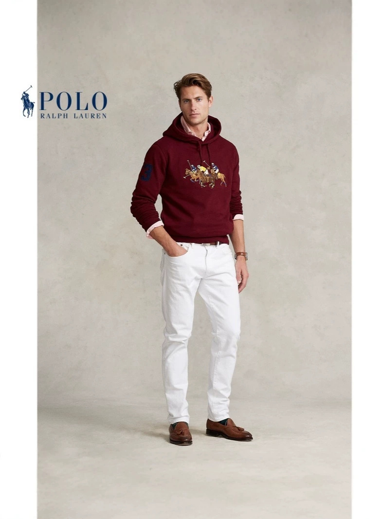 Foreign Trade RL New Winter Hooded Fashion Casual Fleece Sweatshirt for Young Men with Three Horse Embroidery