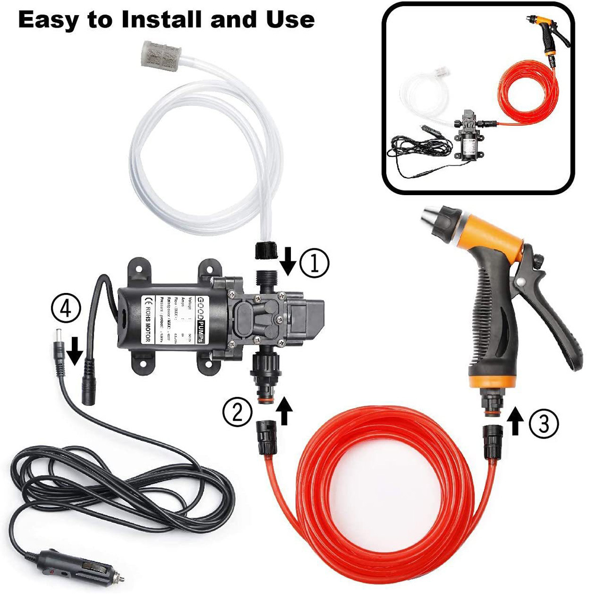 100W便携式12v汽车高压清洗泵 160PSI电动清洗泵汽车花园宠物清洁
