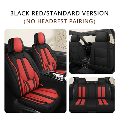 25 Years New All-Season Linen Fully Enclosed Breathable and Wear-Resistant Universal Five-Seater Car Interior Cushion Seat Cover (Four Seasons Pad) - black-and-red-solid-waist-standard-version-five-seats