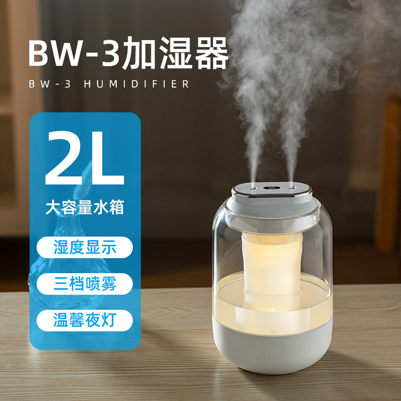 新款双喷大容量加湿器家用卧室氛围灯大雾量静音喷雾器usb净化器|undefined
