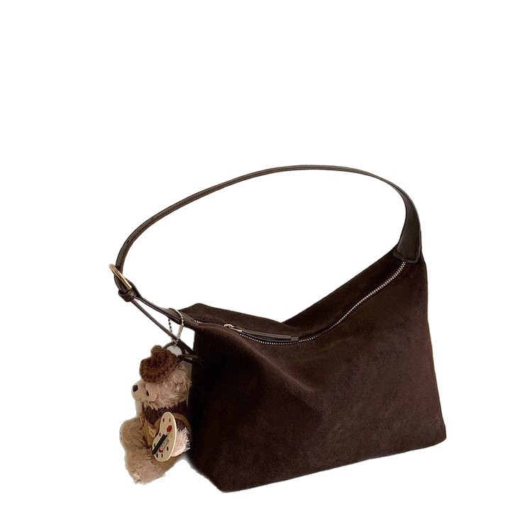 秋冬韓国版レトロ絨毛面シンプルな脇の餃子バッグシンプルな通勤鹿皮絨毛シングルショルダーバッグ