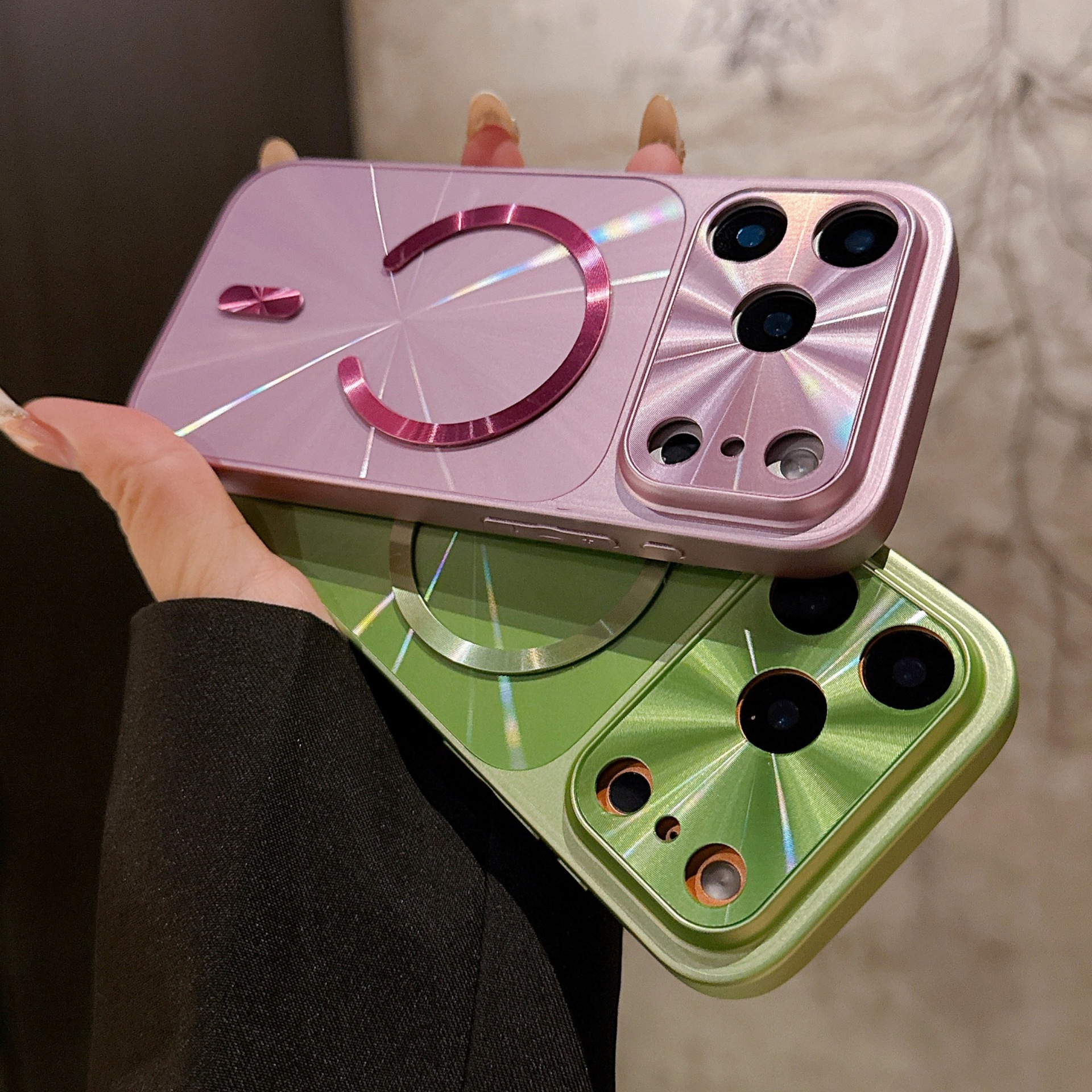 Metallic Stripe Suitcase Hard PC Case for iPhone 16 15 14 13 12 Pro Max Shockproof Anti-Drop Full Cover
