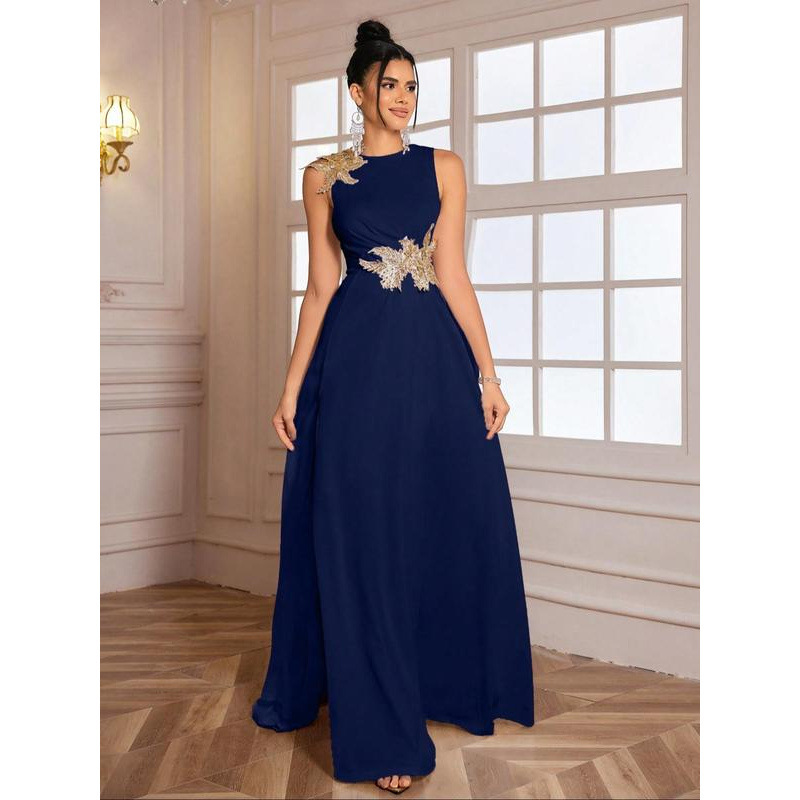 1G 708710 comercio exterior Aliexpress transfronterizo nueva mujer bordada vestido de noche sin mangas elegante abertura