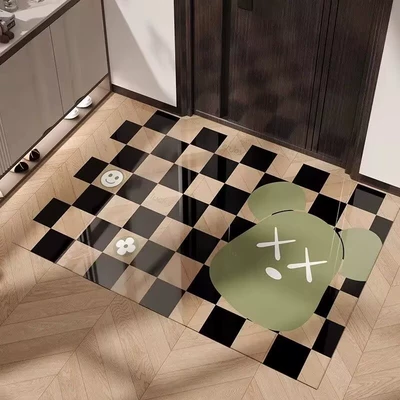 Avtomobil döşəmə paspasları Door - checkerboard-plaid-violent-bear-green-soft-glass-floor-mat-6090cm