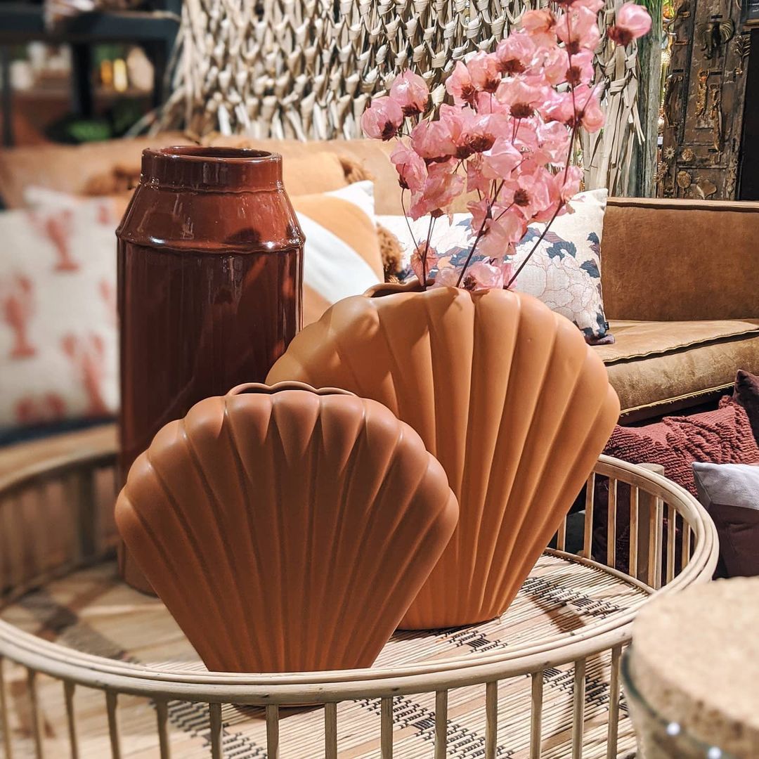 Florero de concha de cerámica simple y moderno, adornos ins, artesanías para el hogar, arreglo decorativo de flores secas, florero de escritorio