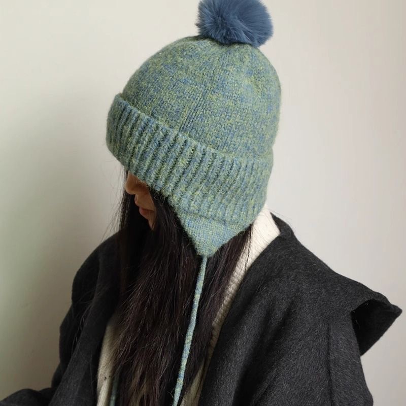 毛线帽毛球女秋冬时尚保暖护耳飞行帽子韩版显脸小冷帽滑雪雷锋帽|undefined