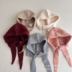 INS冬の子供の新しい帽子のマフラーの一体の帽子の男女の子供の純色の保温の毛糸のニットの帽子のファッション