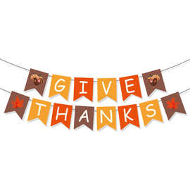 跨境感恩节派对装饰拉旗GIVE THANKS横幅枫叶南瓜火鸡燕尾旗批发