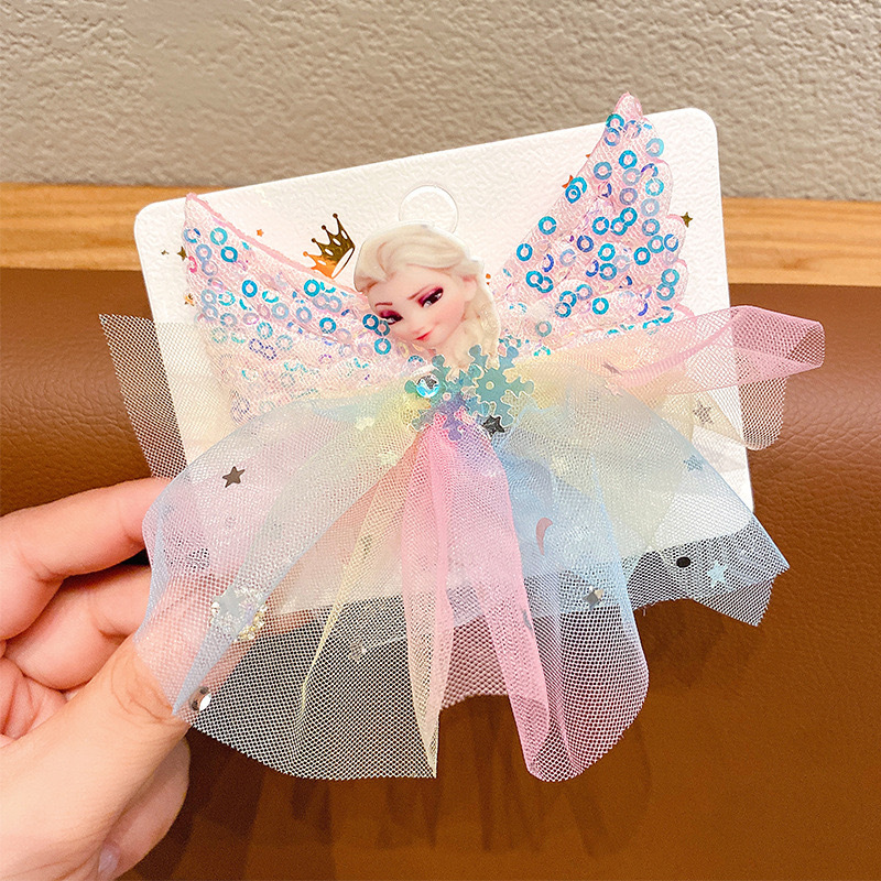 Nuevos niños esquinillas princesa Aisha pinzas de pelo niñas tarjetas de pelo de nieve estudiantes ángel alas de malla de cabello cabello cabello