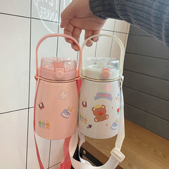 Cute Large Pudding Student Dual-Use Large-Belly Cup Stainless Steel Insulated Cup with Straw for Children as a Gift Water Bottle