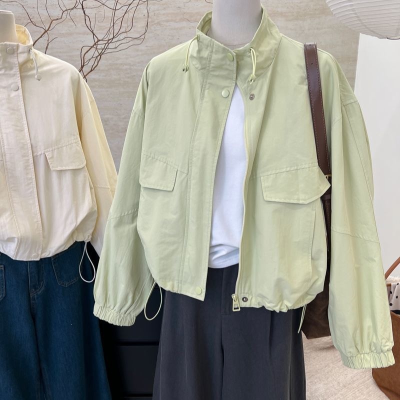 Korean style high-end stand-up collar short jacket for women, spring and autumn, youthful, loose, casual windbreaker, workwear top