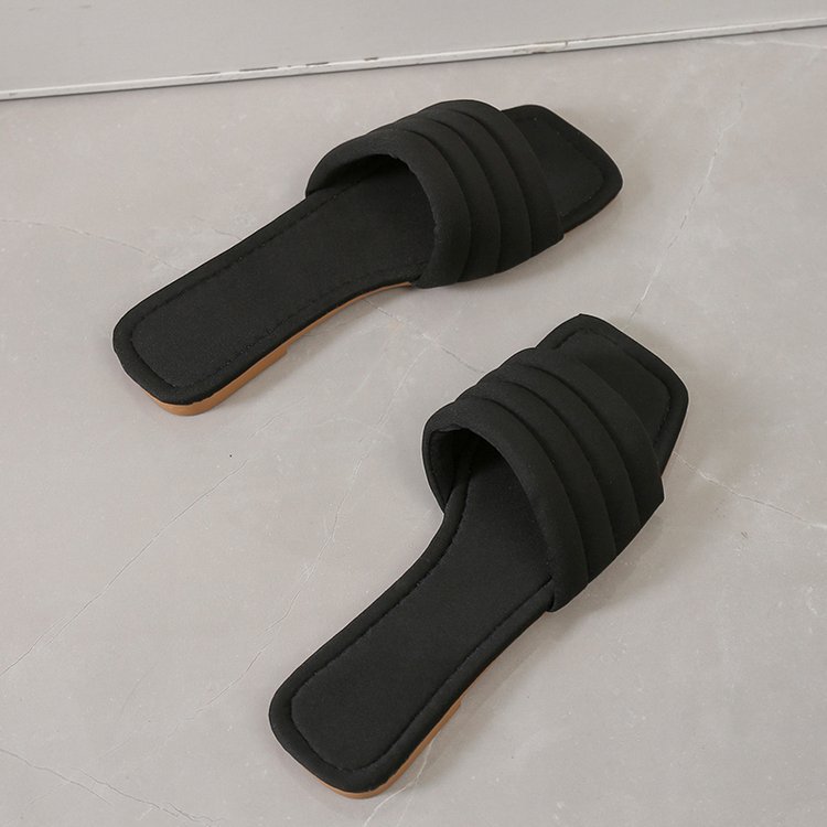 Women's Ladies Slides Indoor Leather Fabric Waterproof Non-Slip Flip Flops_voghion.com