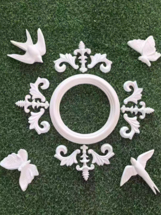 法式石膏小鸟拼花灯盘圆形吊顶装饰造型雕花背景墙