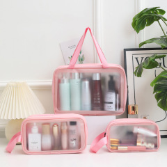 Minimalist Handheld Storage Box Portable Travel Transparent Soap Bag Pu Waterproof Sanding Makeup Bag Cosmetic Storage Bag