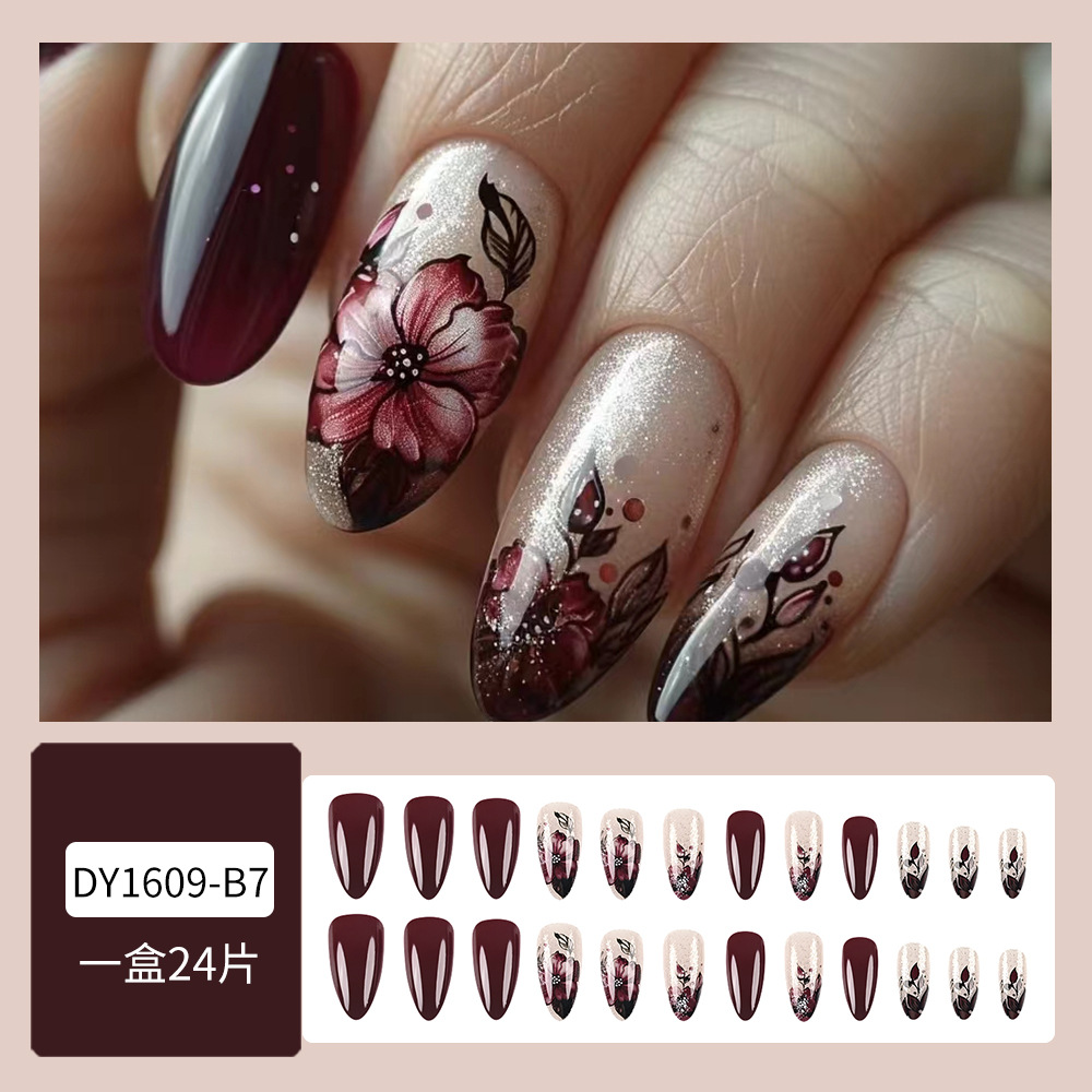 Ventas transfronterizas floral de manicura pegatinas de gota de agua parches de uñas en polvo brillante al por mayor vinagre rojo profundo desgaste de uñas
