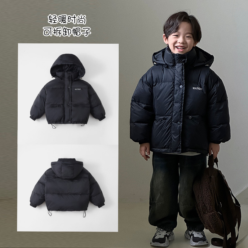 Hombres y mujeres ropa para niños de tamaño medio y grande nuevo engrosado calentamiento capas de desprendimiento niños niños chaqueta de plumón blanco chaqueta corta