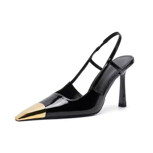 Black sandals square toe, metallic color