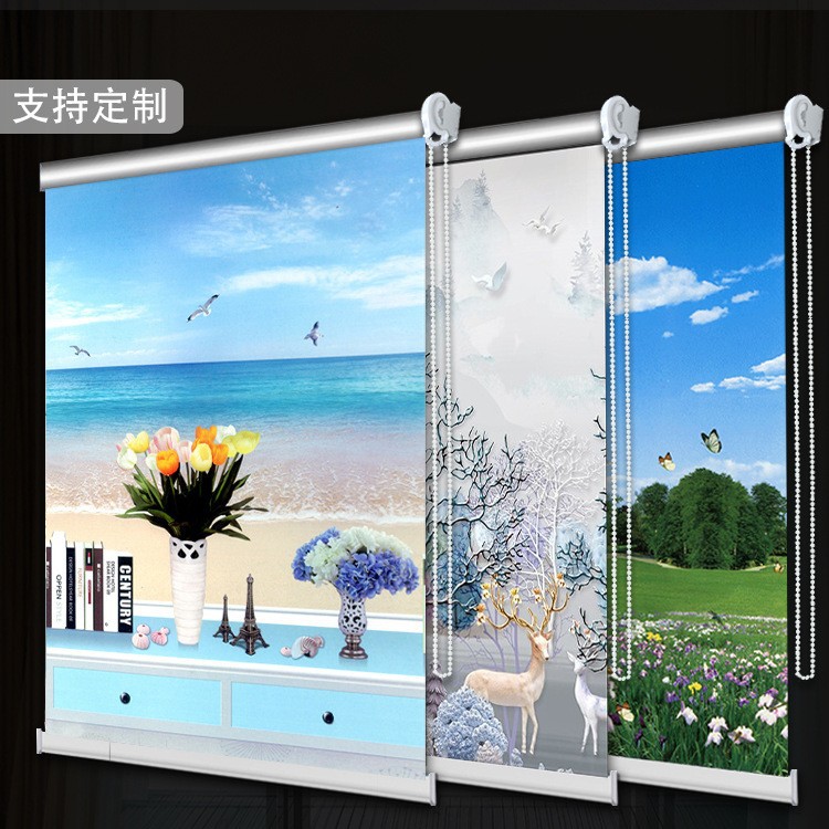 Thickened Blackout Roller Blinds, Finished Pull-Up Sunshade, No-Drill, Waterproof for Office, Bedroom, Balcony, Bathroom