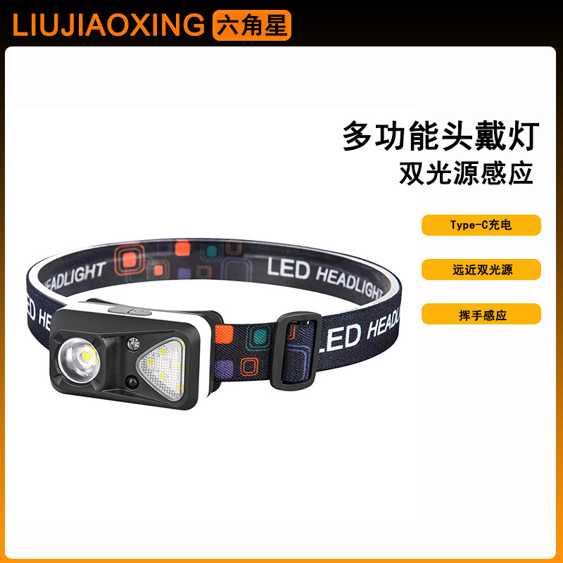 Nuevo faro de alta luminosidad, linterna LED recargable para correr de noche, linterna montada en la cabeza, sensor de pesca nocturna, mini luz roja de advertencia