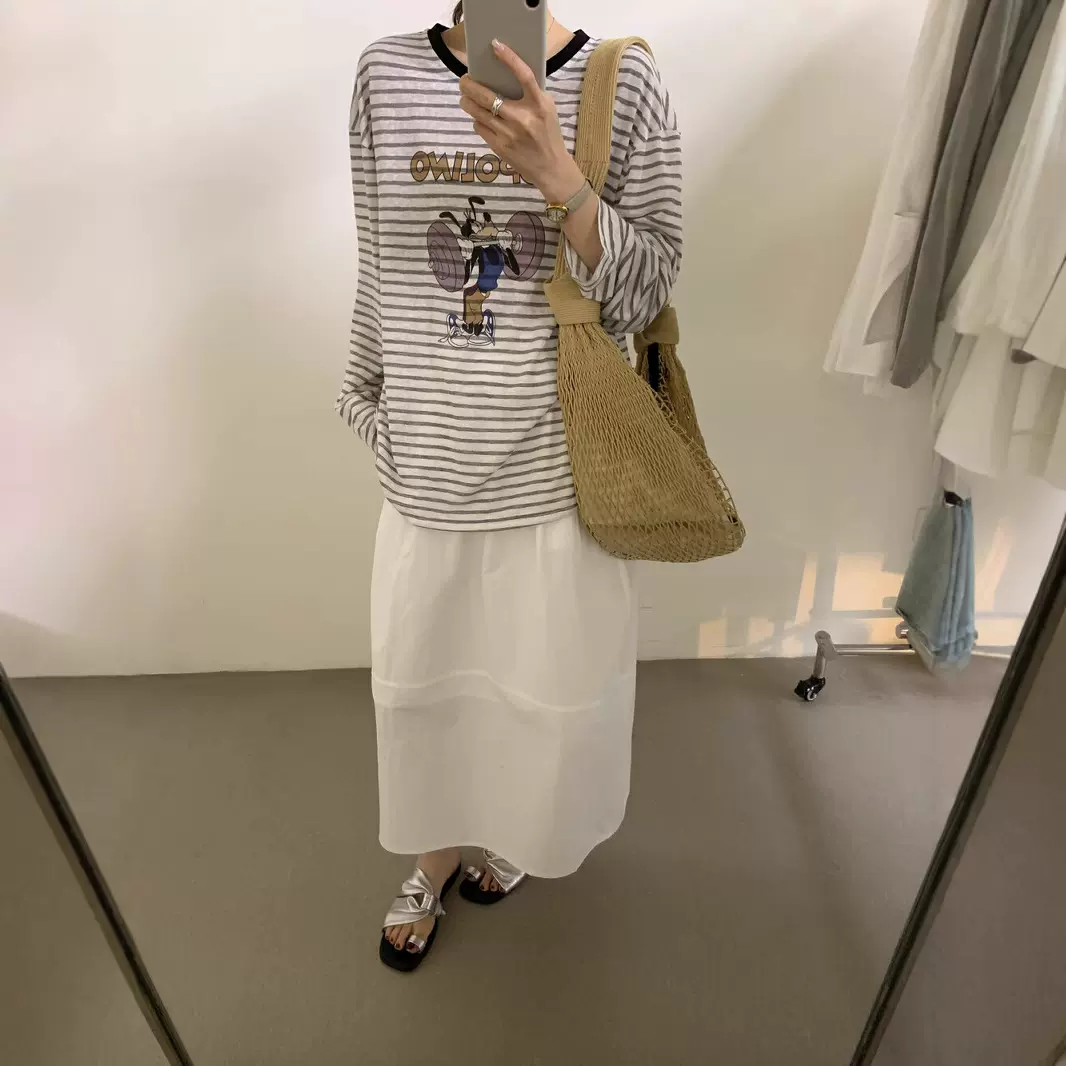 【Lovely】沙河2025新款高级感时尚百搭上衣甜美健身条纹T恤Z6197