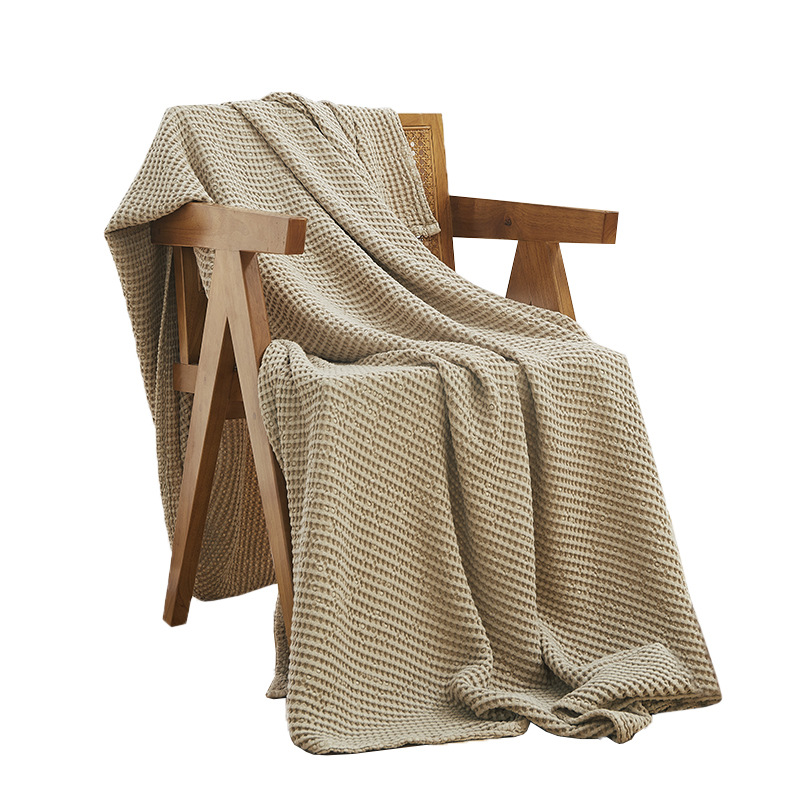 Manta de aire acondicionado de algodón y bambú, manta de hilo de color sólido personalizada, toalla de sofá estilo americano, manta de fibra de bambú con textura de gofre.