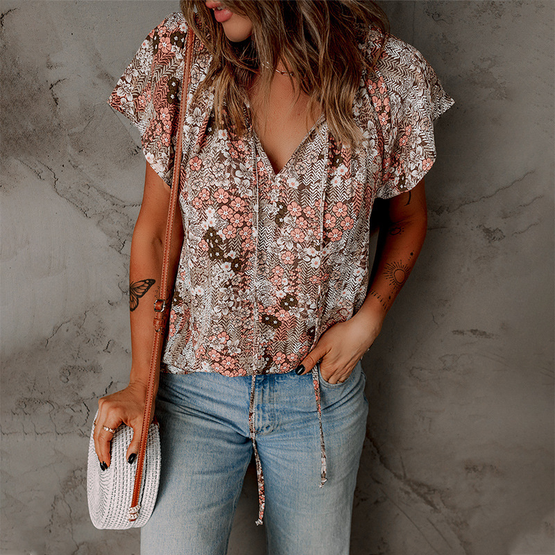 Trendy European and American Cross-Border Short-Sleeve Pullover Fashion Printed Top Summer Bohemian Style Loose New Women's T-Shirt Trendy European and American Cross-Border Short-Sleeve Pullover Fashion Printed Top Summer Bohemian Style Loose New Women's T-Shirt