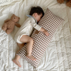 Korean ins style bear head cotton plaid children's pillow pillow baby long pillow crib guard anti-collision strip